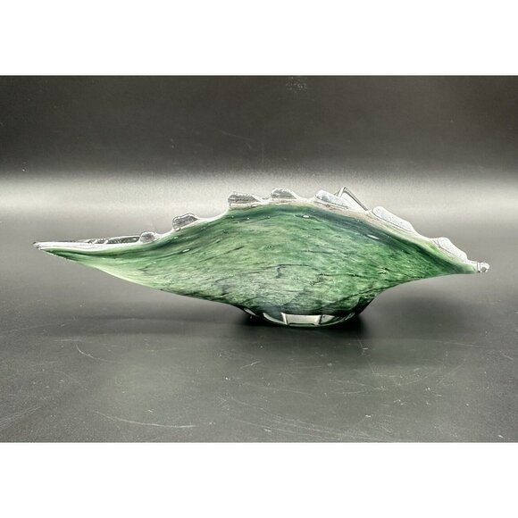 Art Glass Dish Green White Cased Shell 2006 Signed Ashtray Jewelry Jason T ? - Picture 4 of 10